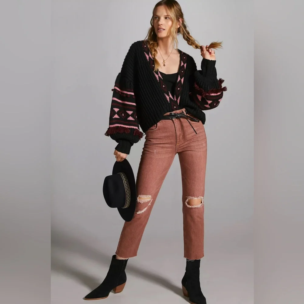 NWT Pilcro for Anthropologie The Vintage Straight Leg Jean-Washed Brown Rust 27 - Picture 3 of 16